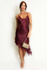Satin Lace Asymmetric Hem Dress