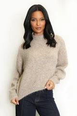 Mohair Fluffy Knit High Neck Jumper