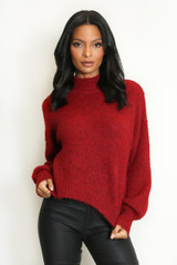 Mohair Fluffy Knit High Neck Jumper