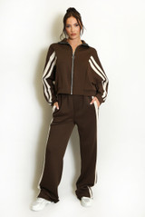Double Stripe Zip Top and Wide Leg Trousers Set