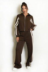 Double Stripe Zip Top and Wide Leg Trousers Set