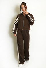 Double Stripe Zip Top and Wide Leg Trousers Set