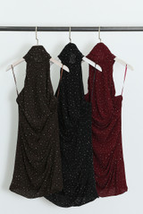 Stud Embellished Halter Neck Mini Dress