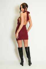 Stud Embellished Halter Neck Mini Dress