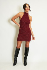 Stud Embellished Halter Neck Mini Dress