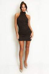 Stud Embellished Halter Neck Mini Dress