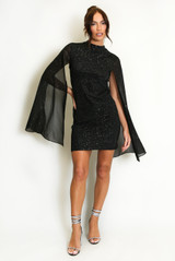 Glitter Embellished Flute Sleeve Dress