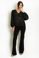 Floral Sheer V Neck Blouse