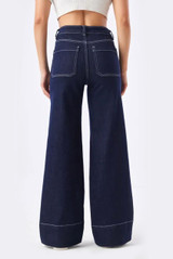 Seam Front Oversized Hem Indigo Jeans 