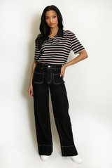 Seam Front Oversized Hem Indigo Jeans 