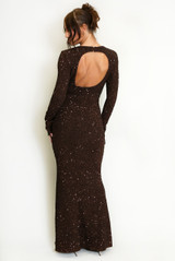 Sequin Open Back Long Sleeves Maxi Dress