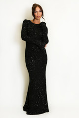 Sequin Open Back Long Sleeves Maxi Dress