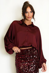 Bubble Hem Satin Blouse