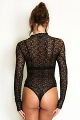 Studded Lace Mock Neck Bodysuit