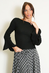 Slash Neck Flare Cuff Jumper