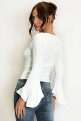 Slash Neck Flare Cuff Jumper