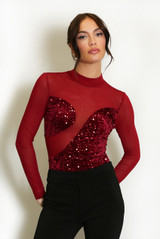 Sequin Panelled Mesh Bodysuit