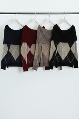 Mohair Off Shoulder Geometric Jumper