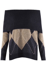 Mohair Off Shoulder Geometric Jumper