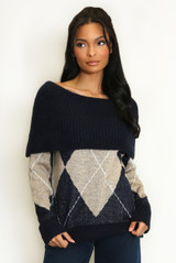 Mohair Off Shoulder Geometric Jumper