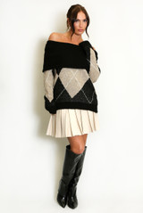 Mohair Off Shoulder Geometric Jumper