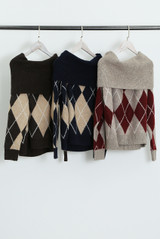 Argyle Wool Blend Off Shoulder Jumper