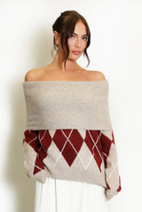 Argyle Wool Blend Off Shoulder Jumper