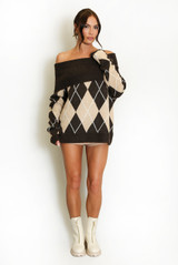 Argyle Wool Blend Off Shoulder Jumper
