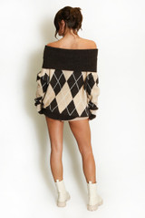 Argyle Wool Blend Off Shoulder Jumper