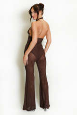 Studded Halter Neck And Flare Trouser Set