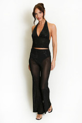 Studded Halter Neck And Flare Trouser Set