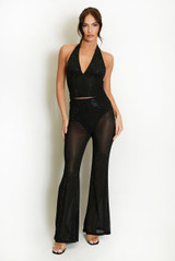 Studded Halter Neck And Flare Trouser Set