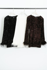 Sequin Fur Cuffs Mini Shift Dress