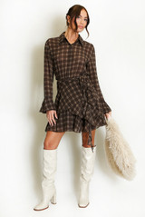 Brown Check Tiered Hem Dress