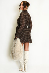 Brown Check Tiered Hem Dress