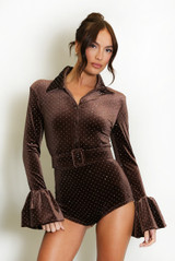 Velvet Embellished Flute Cuff Playsuit