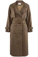 Brown Check Belted Trench Coat
