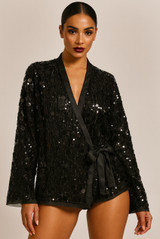 Disc Sequin Wrap Blouse 