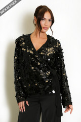 Disc Sequin Wrap Blouse 
