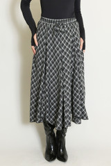 Check Draped Midi Skirt