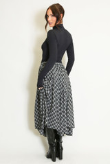 Check Draped Midi Skirt