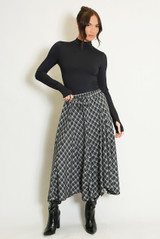 Check Draped Midi Skirt