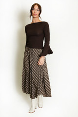 Check Draped Midi Skirt