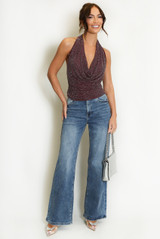 Stud Embellished Draped Halter Neck Top