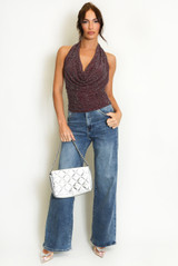 Stud Embellished Draped Halter Neck Top