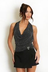 Stud Embellished Draped Halter Neck Top