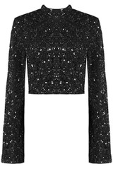 High Neck Flute Sleeve Sequin Top 