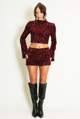 High Neck Flute Sleeve Sequin Top 