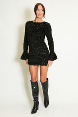 Textured Sequin Dress With Wide Cuff