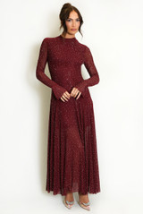 Stud Embellished Sheer Sleeve Maxi Dress